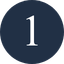 A white number 1 centered on a dark blue circle with a light gray background.