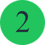 A black number 2 centered on a solid green circle background.