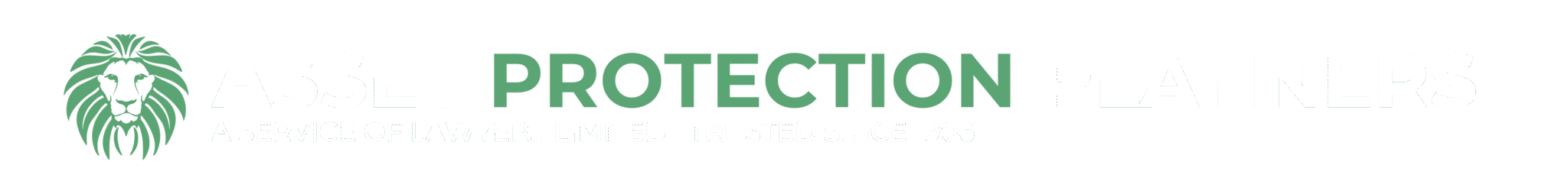 Logo for Asset Protection Planners featuring a green lion head icon and the tagline “A Service of Planners United. Trusted Since 1906.”.